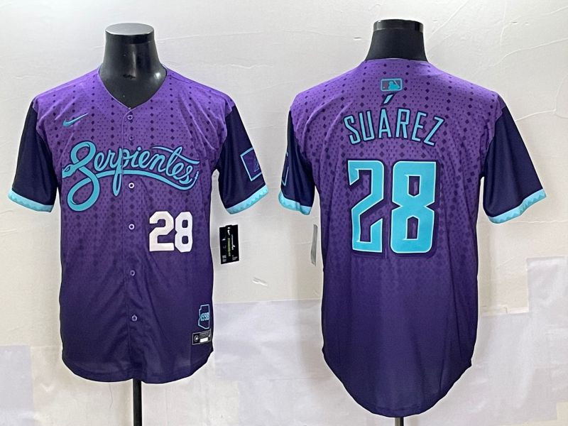 Men 2025 Arizona Diamondback #28 Suarez Purple Joint Name Nike MLB Jersey style 2